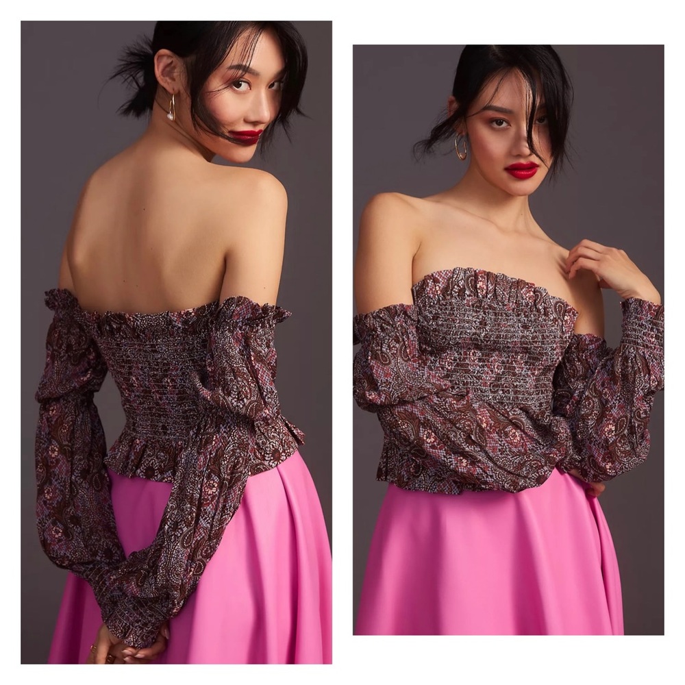 BY ANTHROPOLOGIE Smocked Off-The-Shoulder Summer Boho Indie Sleaze Blouse